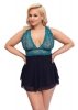 Błękitno - czarna koszulka babydoll Cottelli 3XL